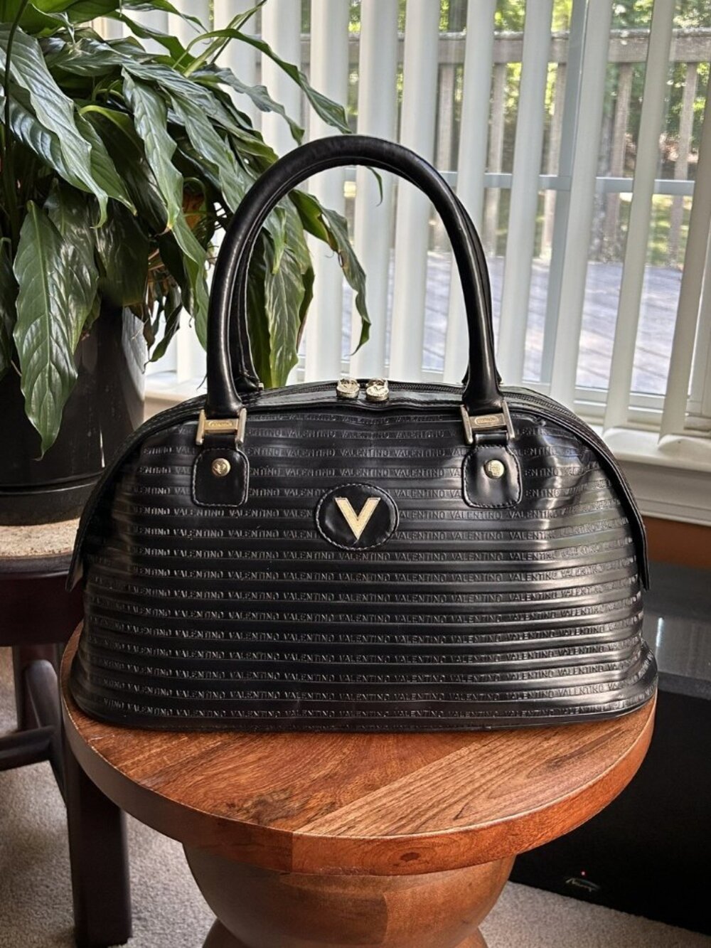 VALENTINO East West Embossed Dome Satchel Bag, Black
